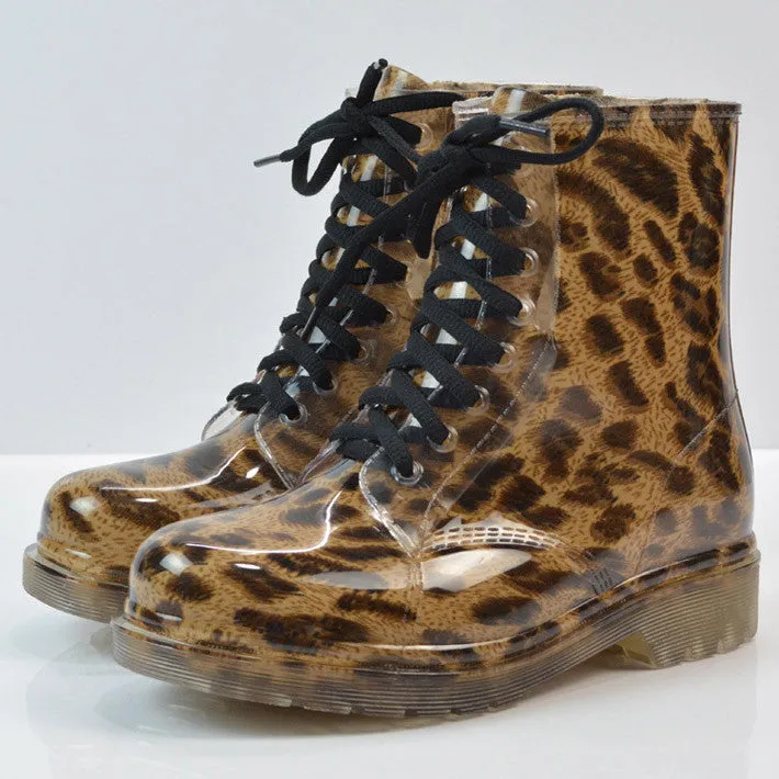Women's Stylish Round Toe Lace-Up Rain Boots