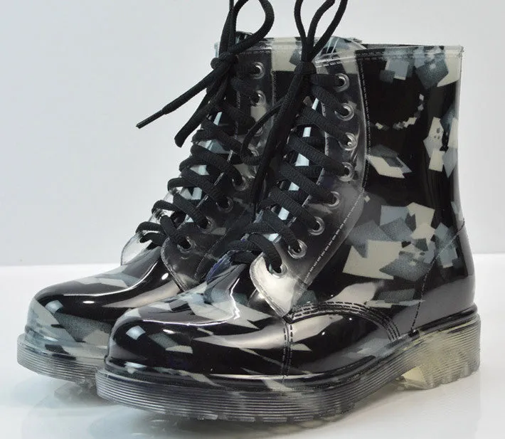Women's Stylish Round Toe Lace-Up Rain Boots