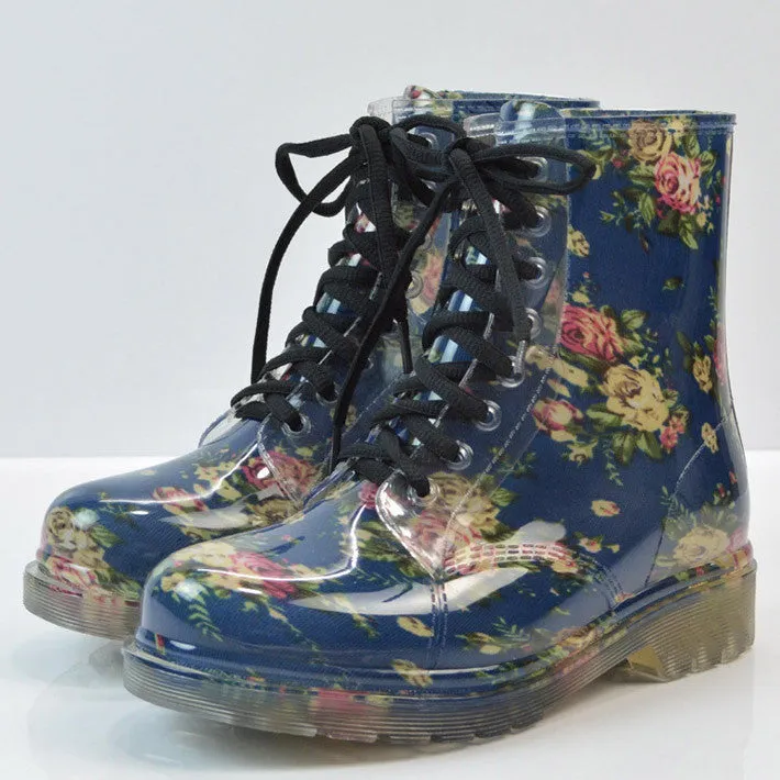 Women's Stylish Round Toe Lace-Up Rain Boots